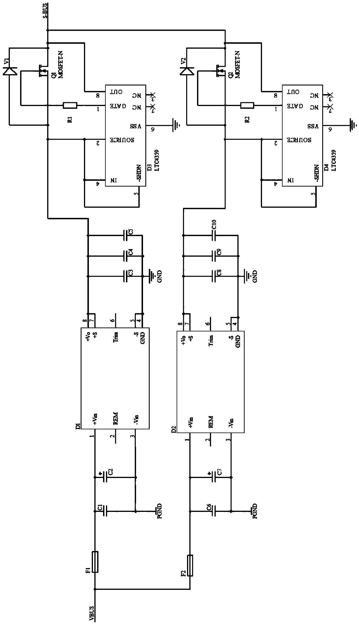 Satellite-borne DC-DC converter combiner output circuit with low transmission power consumption