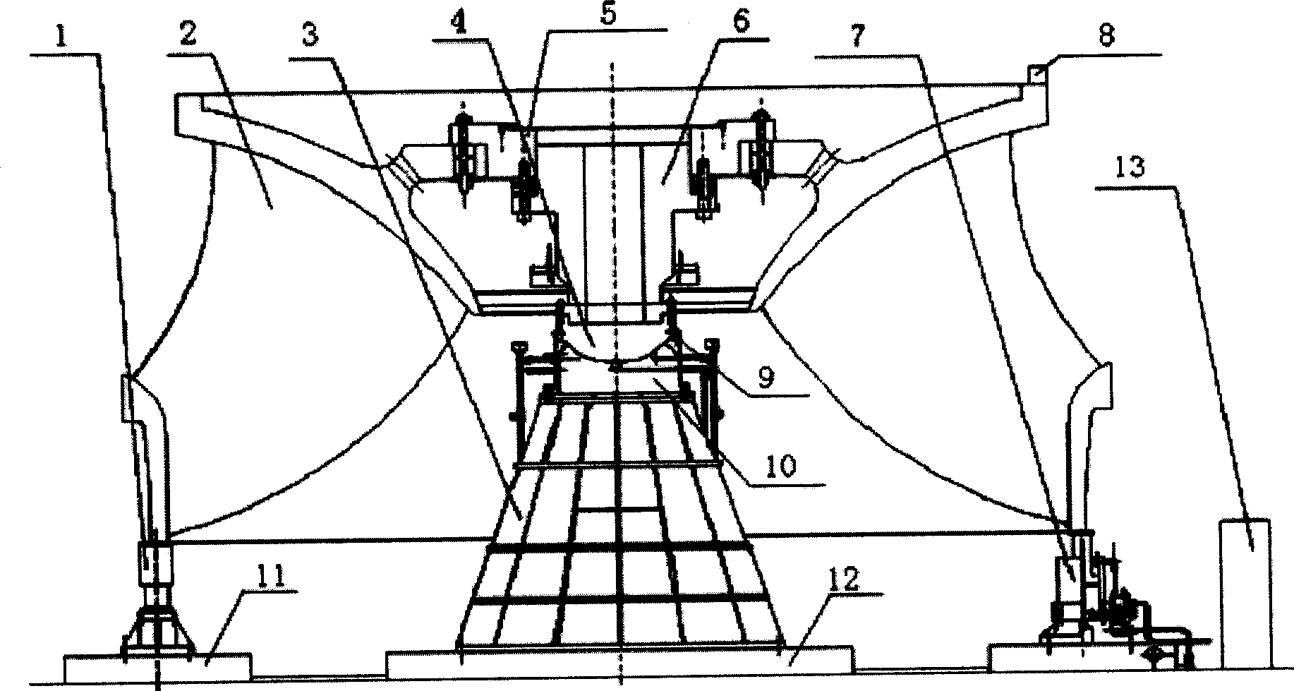 Rotor static pressure bearing balance technique for large mixed-flow turbine