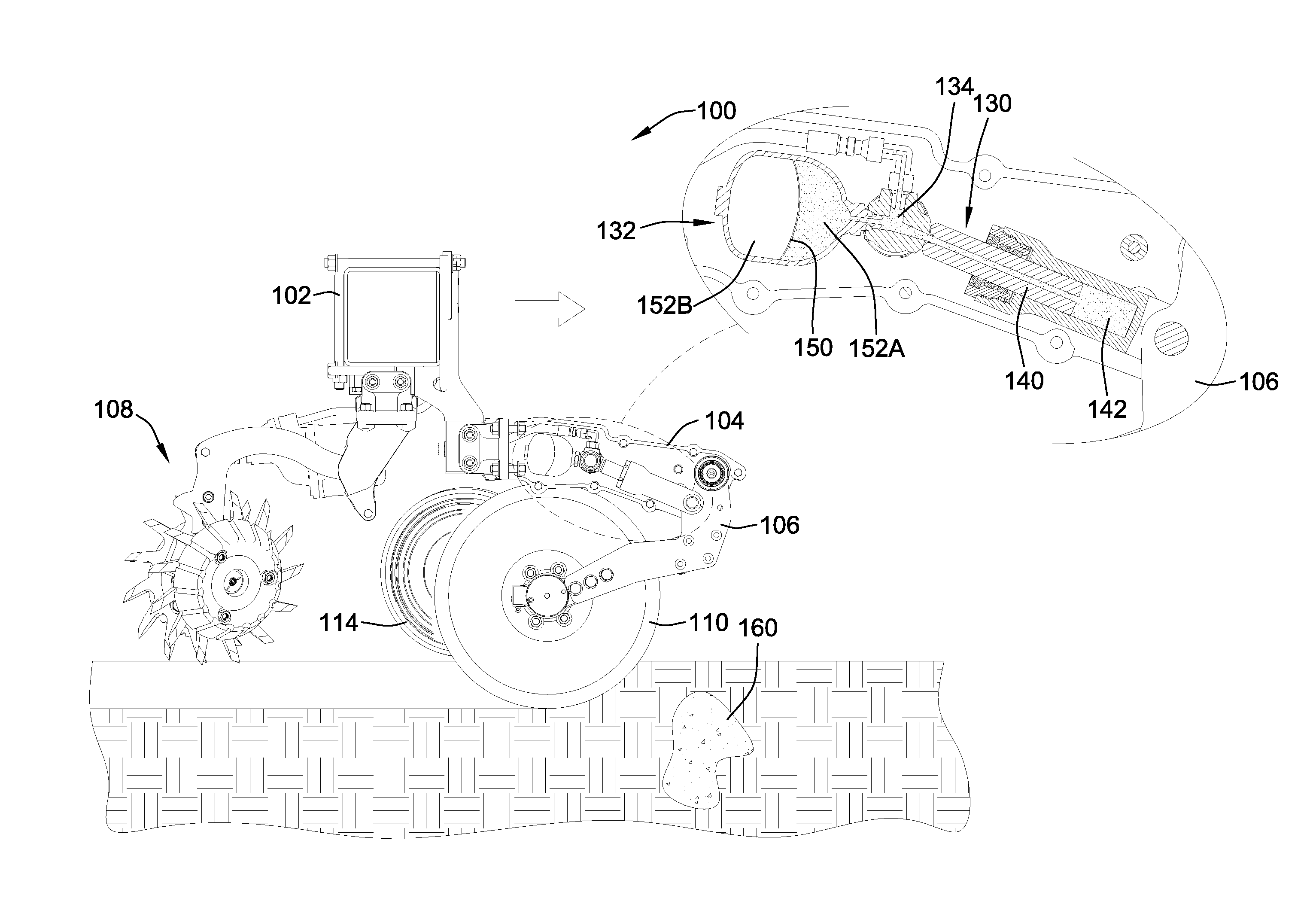 Agricultural tool with structural housing for hydraulic actuator