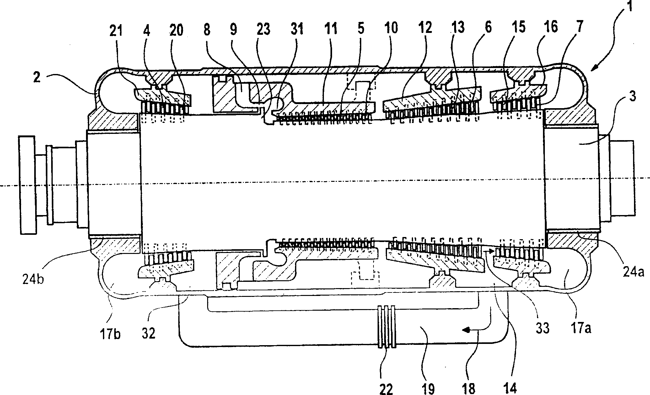 Fluid machinery with high pressure and lower pressure sectors