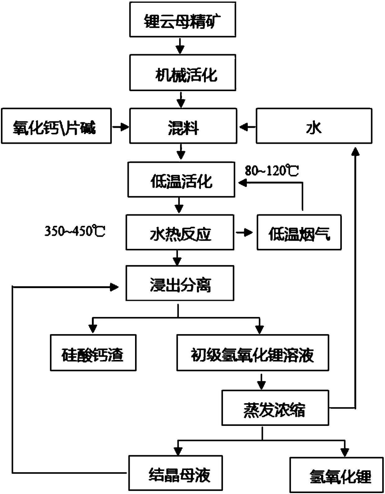 High temperature lepidolite hydrothermal treatment method for producing lithium hydroxide