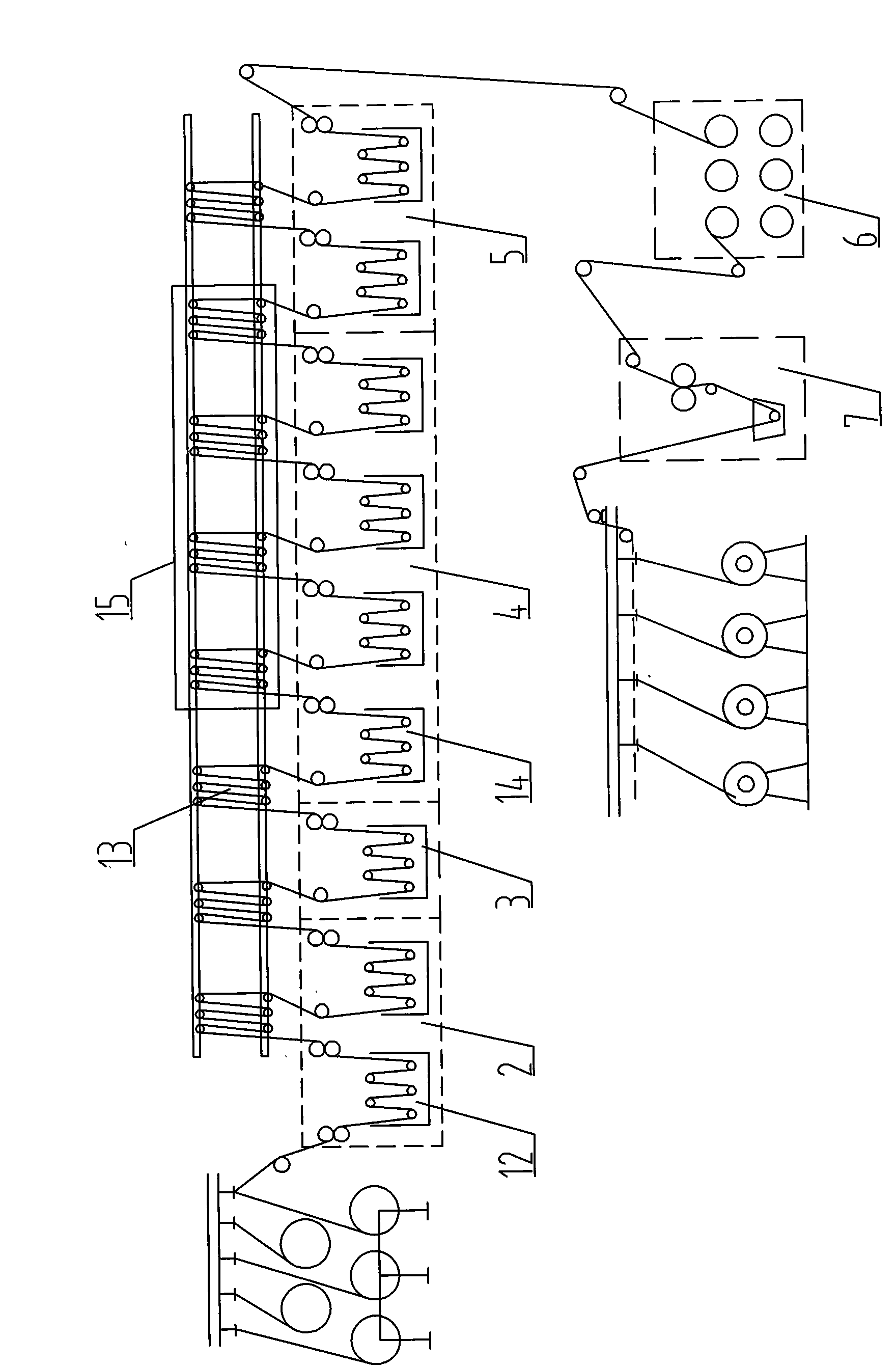 Padding type yarn continuous mercerizing bleaching and dyeing process and device thereof