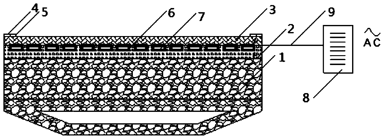 An electric heating ice and snow melting bridge deck structure and its construction method