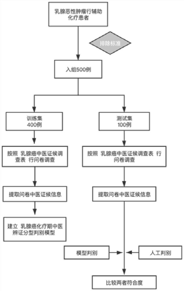 Traditional Chinese medicine syndrome differentiation type discrimination model and system in breast cancer chemotherapy period and construction method of traditional Chinese medicine syndrome differentiation type discrimination model
