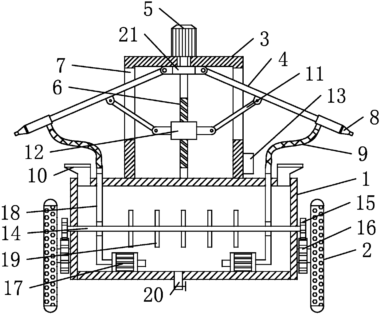 Double-arm type agricultural irrigation device with adjustable angle