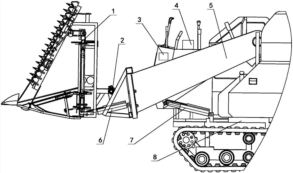Windrower hooked to combine-harvester