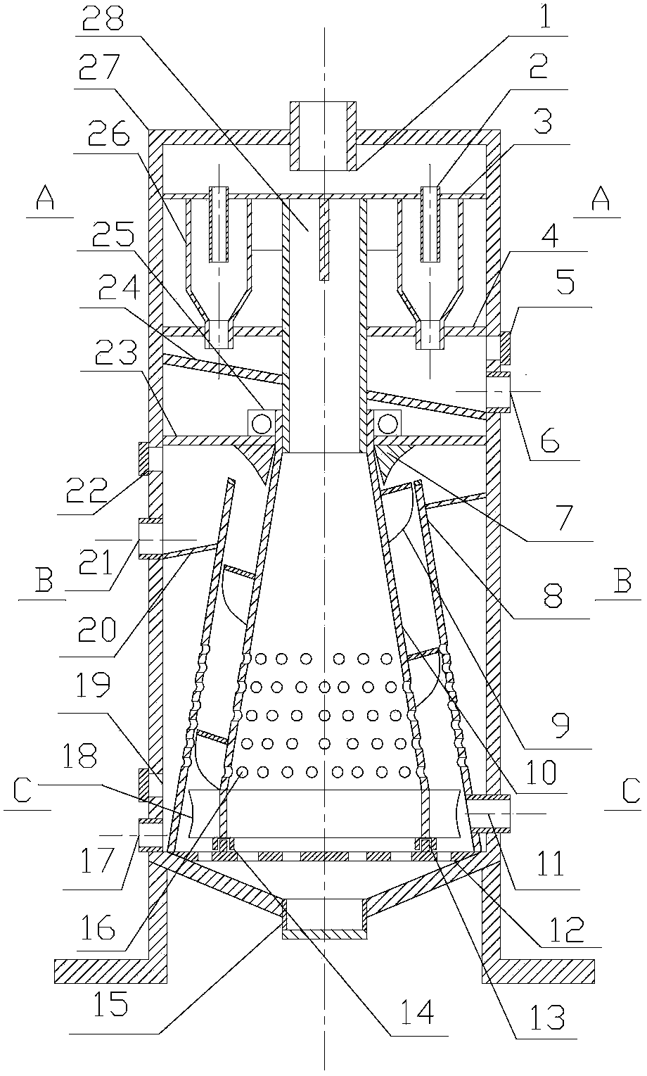 Self-drive centrifugal cyclone wet/dry water-powder-air separator