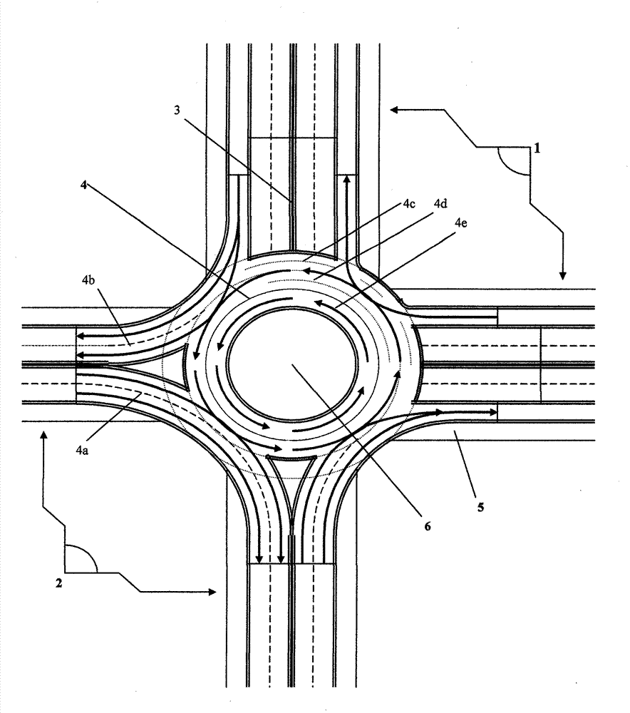 L-shaped main road and branch road connecting pedestrians and vehicles Barrier-free bridge-tunnel interchange combination