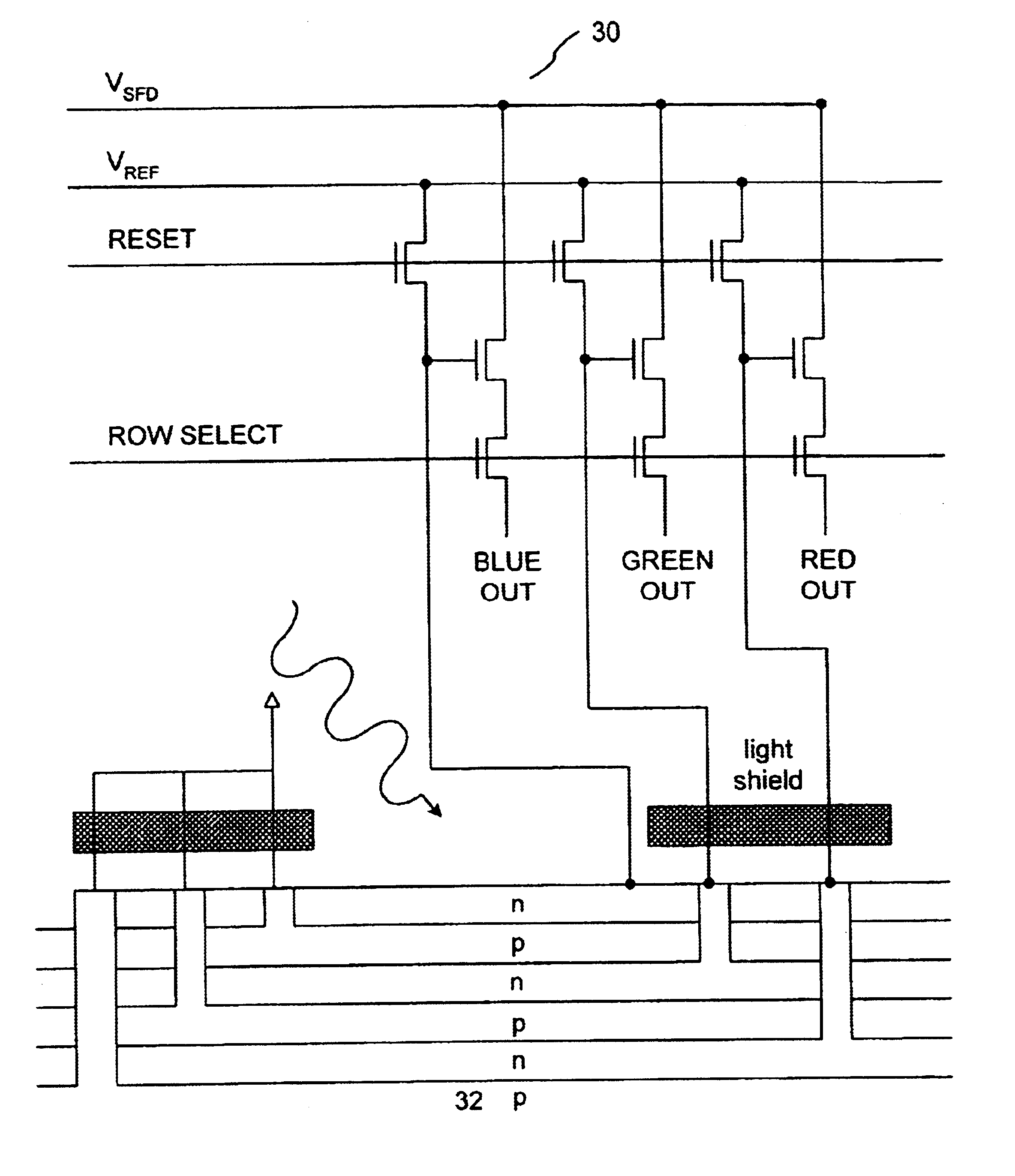 Vertical color filter detector group and array