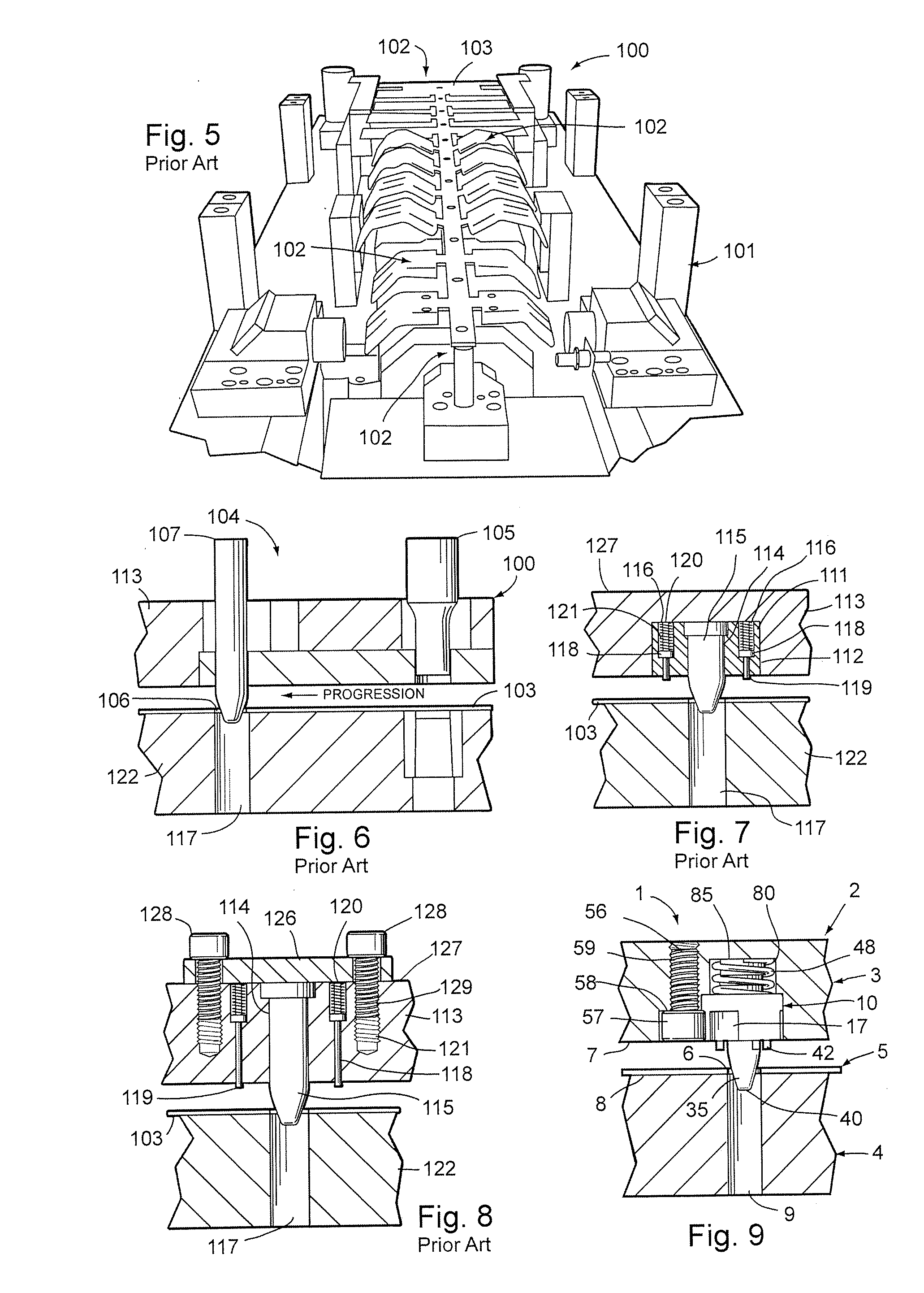 Modular pilot assembly with self-contained stripper and method for metal forming dies