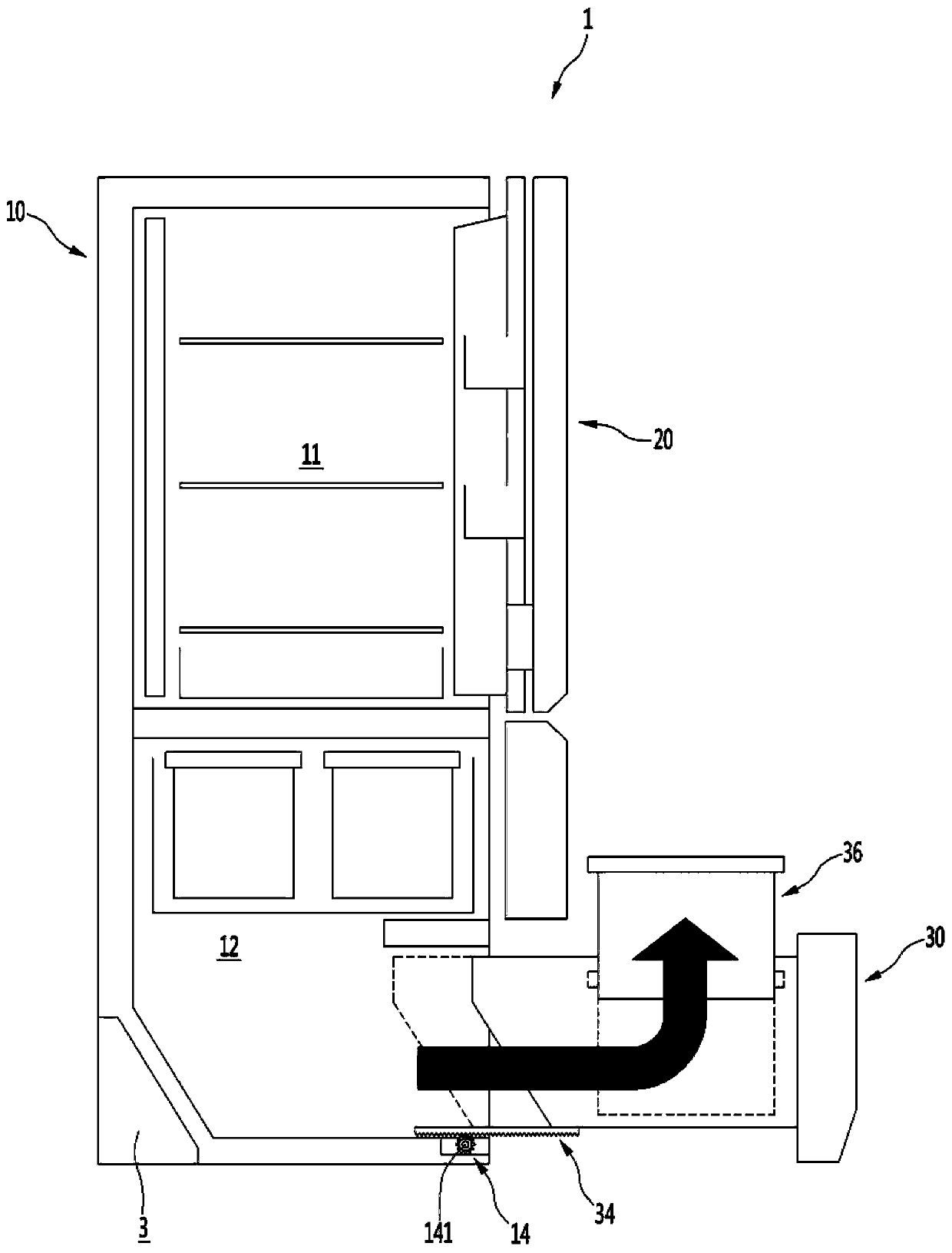 Refrigerator and elevation device for refrigerator