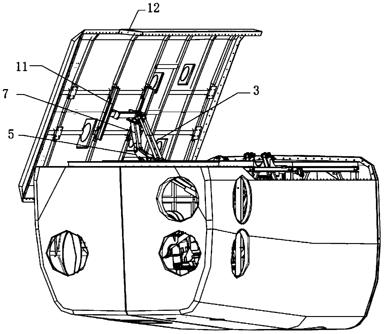 Fan cabin cover opening device and opening method thereof