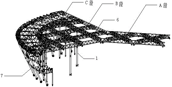 Curved surface space pipe truss structure and mounting method thereof