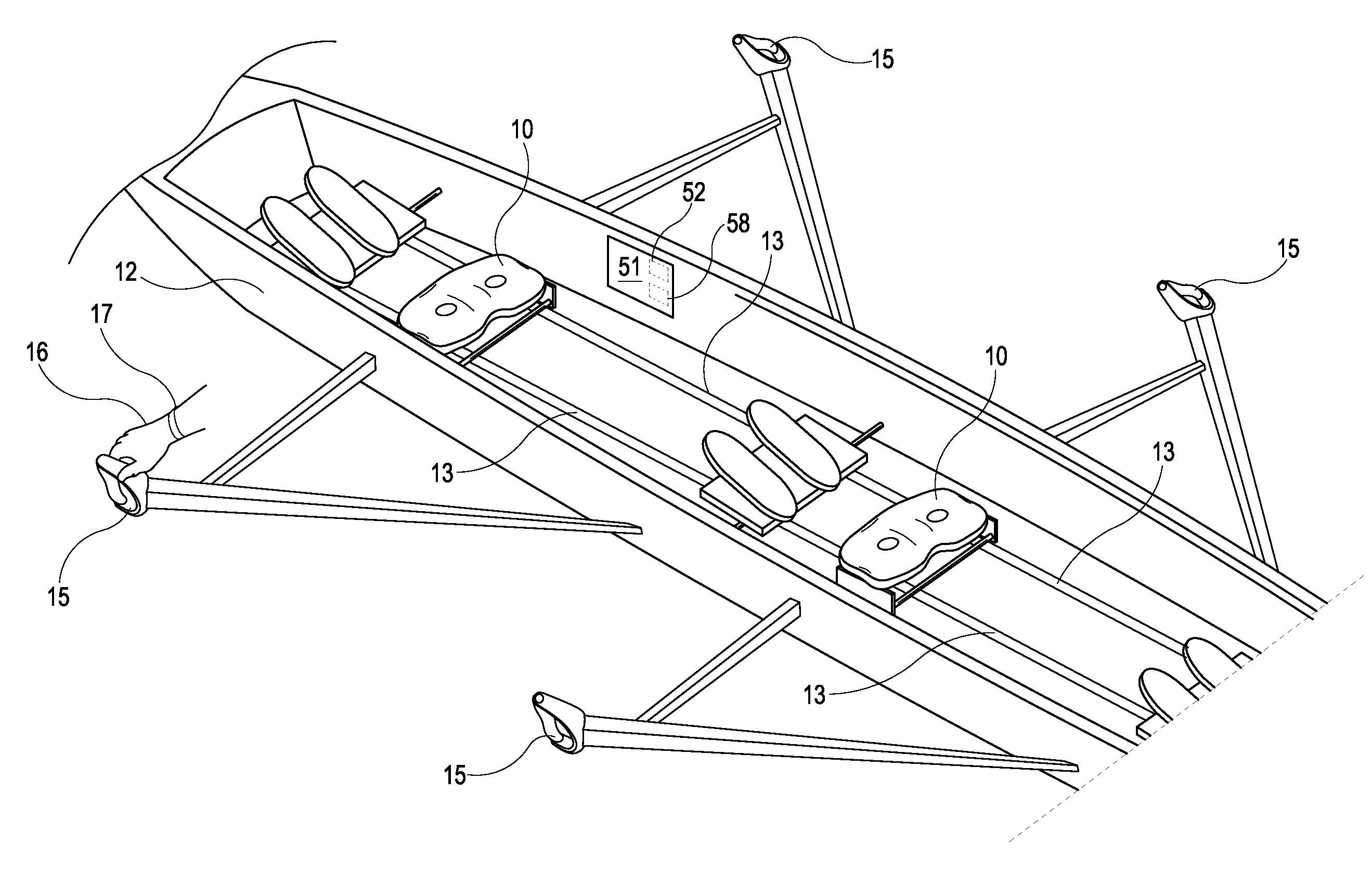 Device for capturing, transmitting, and displaying individual rower data