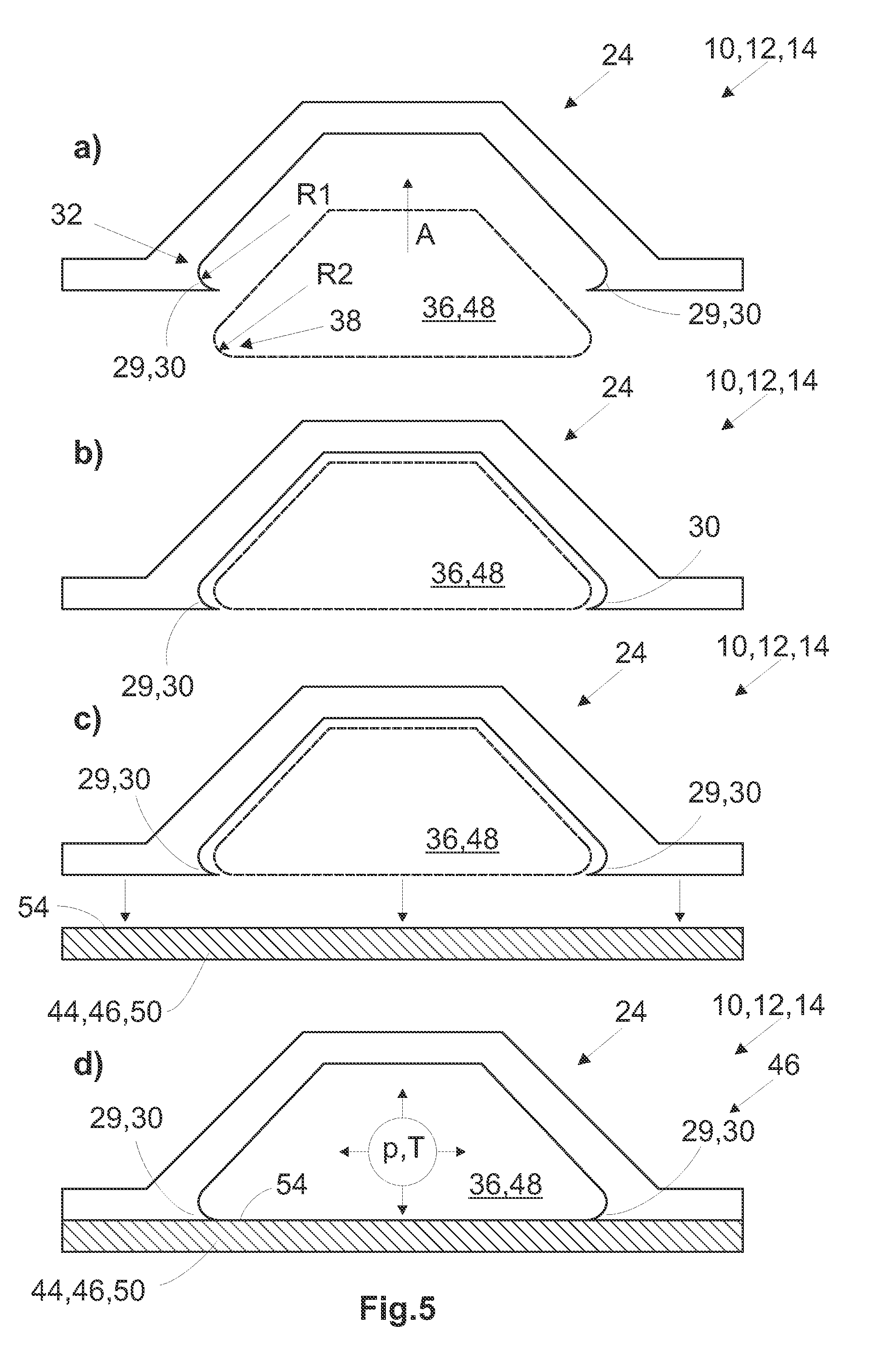 Clip Integration of Pressure Tube Mold Cores into Hardened Omega-Stringers for the Production of Stiffened Fiber Composite Skin Shells, in particular for Aeronautics and Astronautics