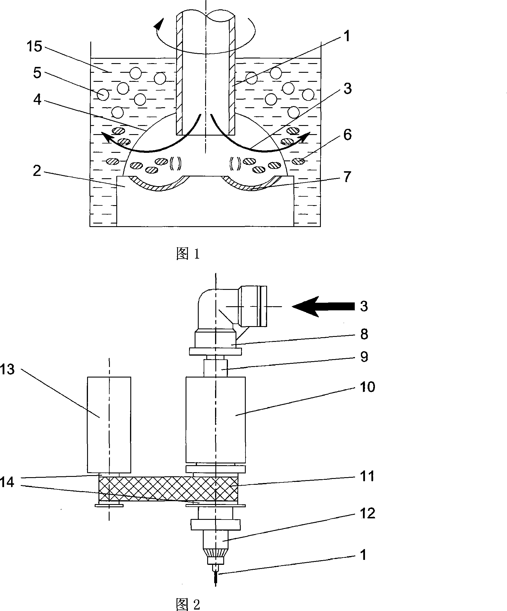 Air blast electric spark processing method in liquid