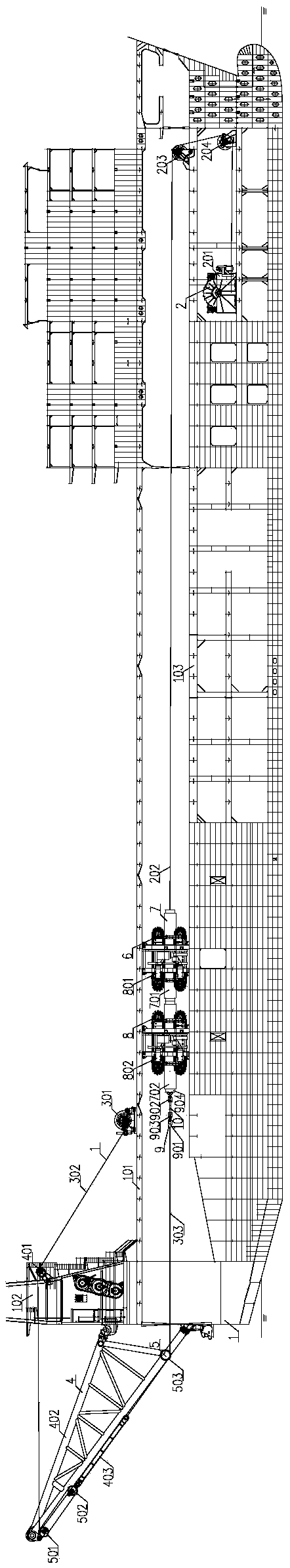 A pipeline towing system for load testing on a ship's hull