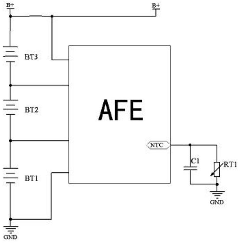 Circuit for solving fixed and single temperature protection parameter in pure hardware BMS