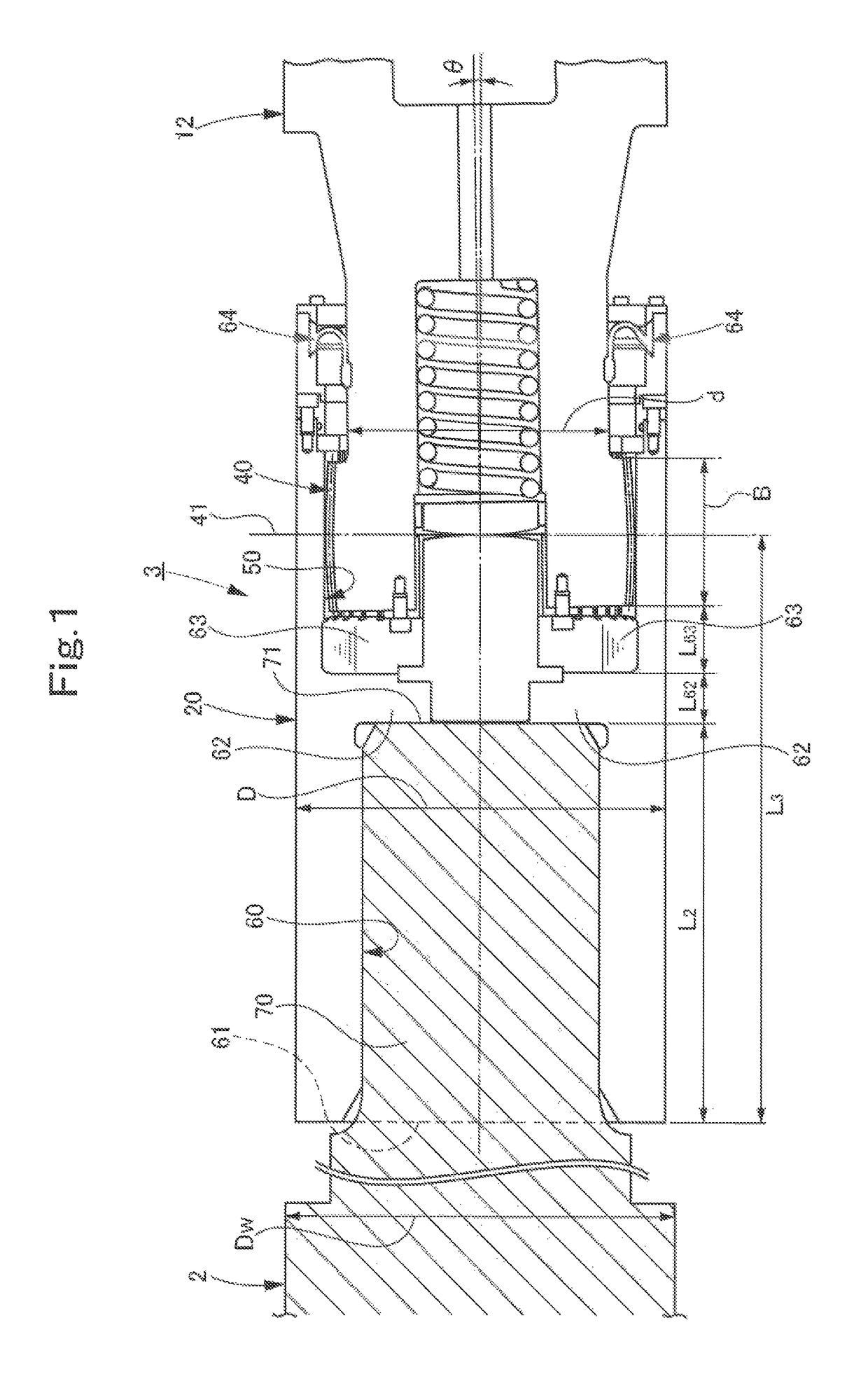 Gear spindle and rolling mill provided with same