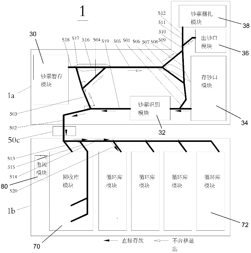 Transmission device with arc-shaped channel