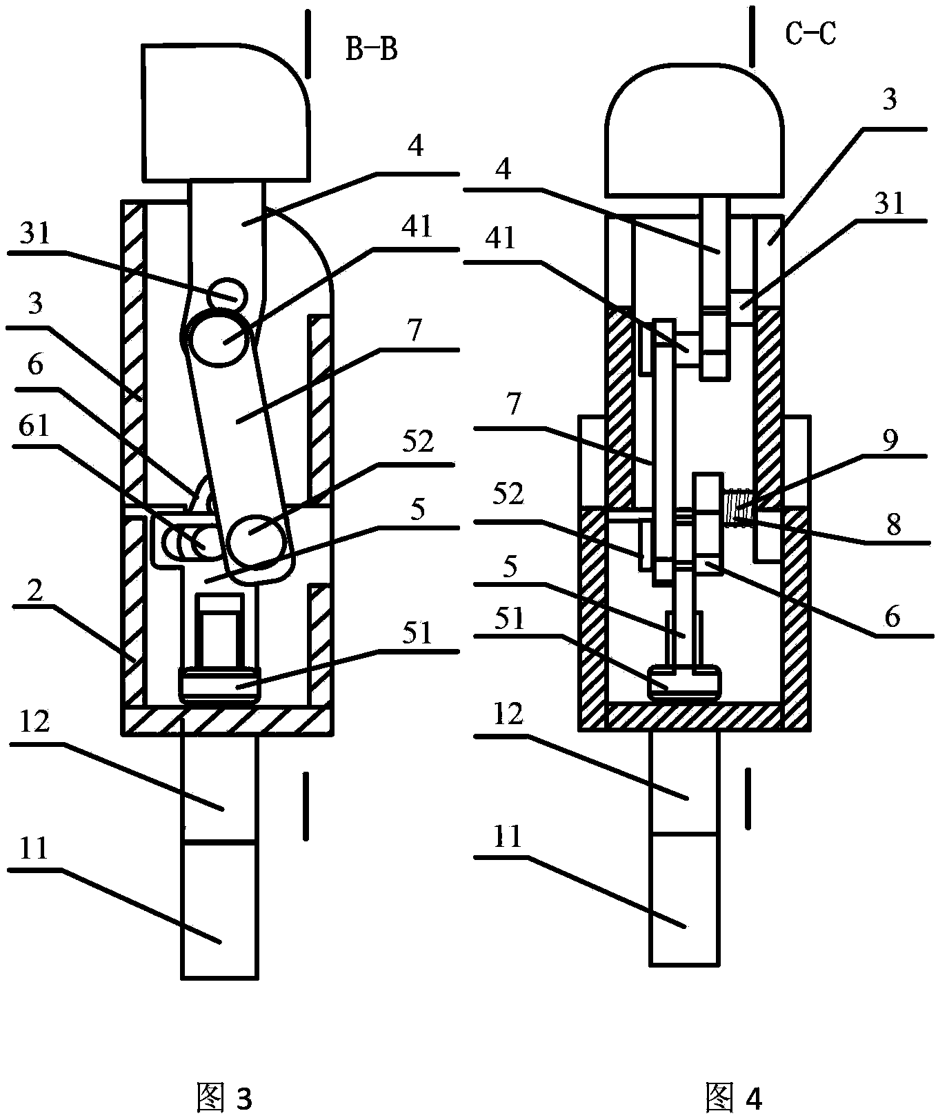 Connection rod key slot type coupling under-actuated double-joint robot finger device