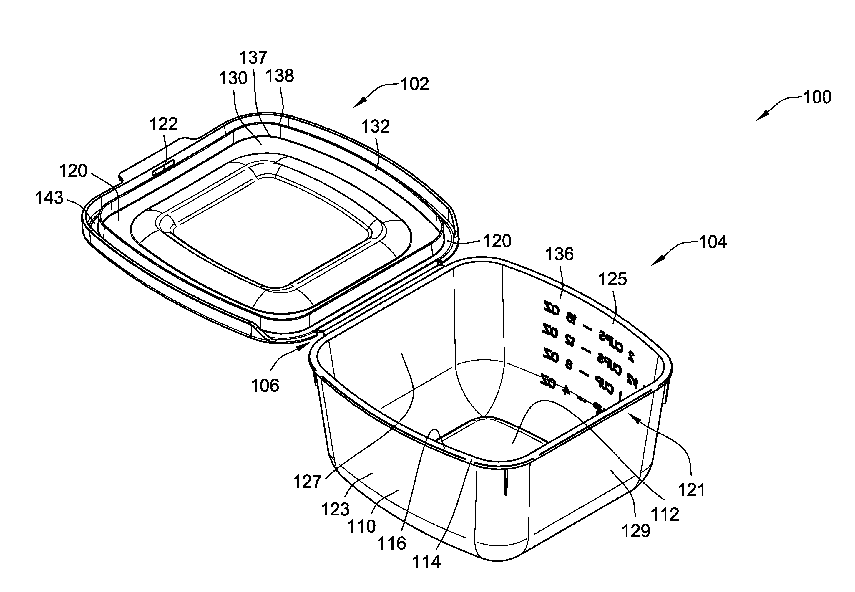 Container having a pre-curved lid
