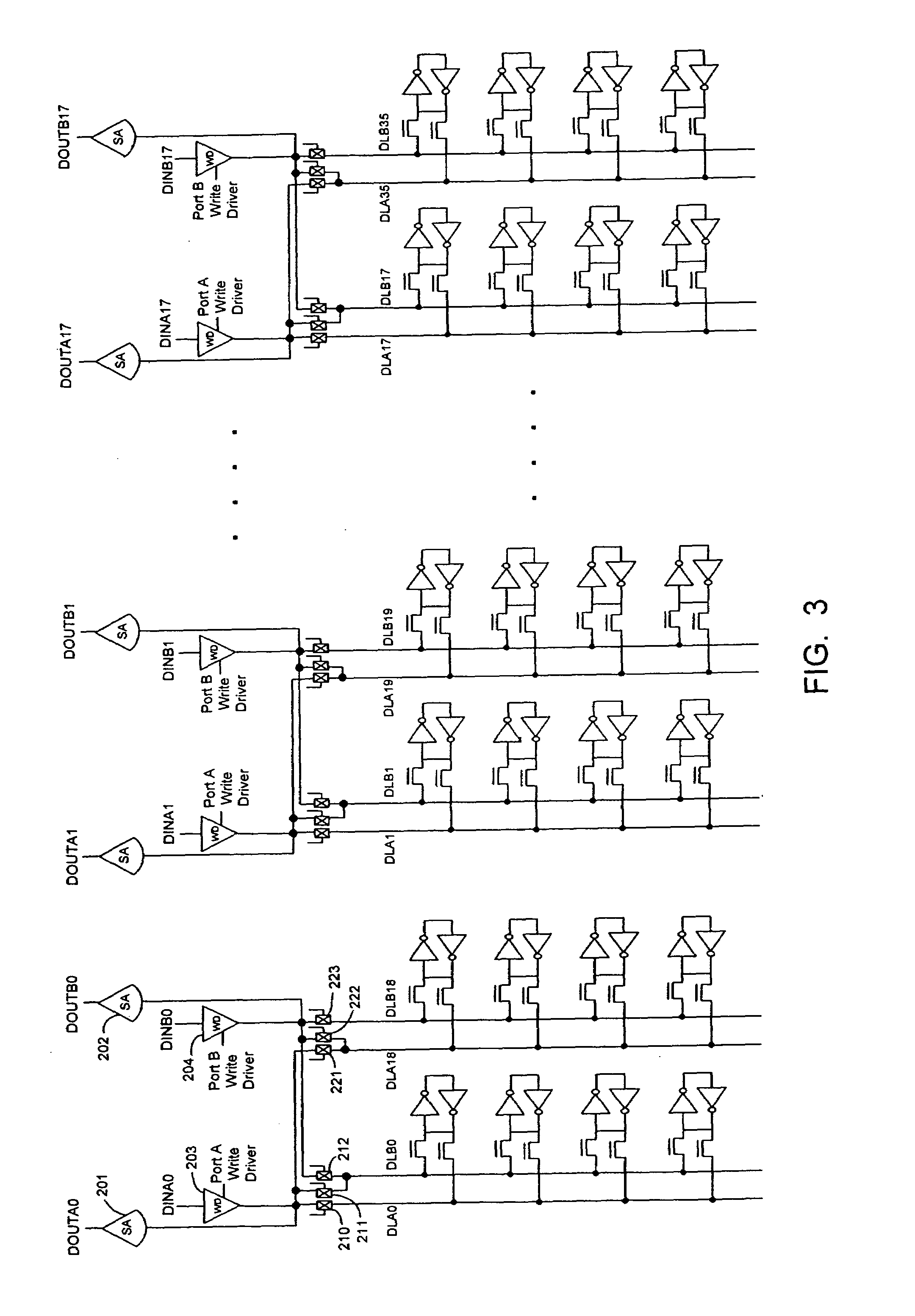 Dual-port memory array using shared write drivers and read sense amplifiers
