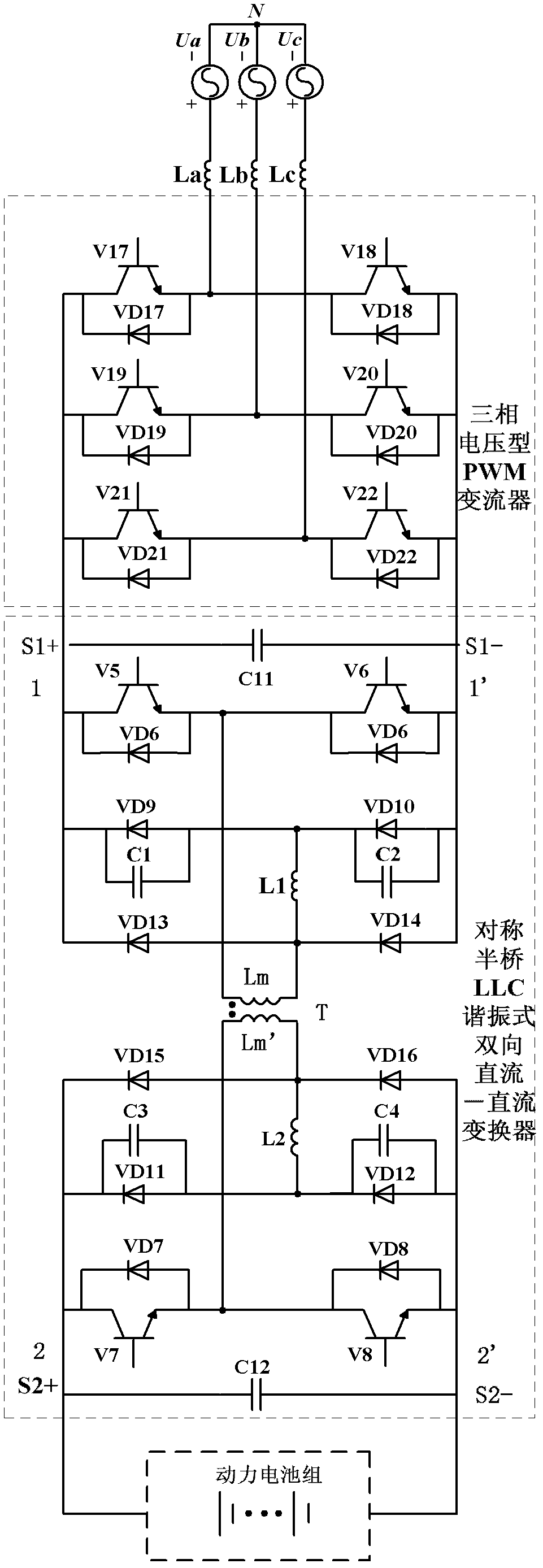 Charging-discharging system for V2G bilateral power conversion electric automobile and control method thereof
