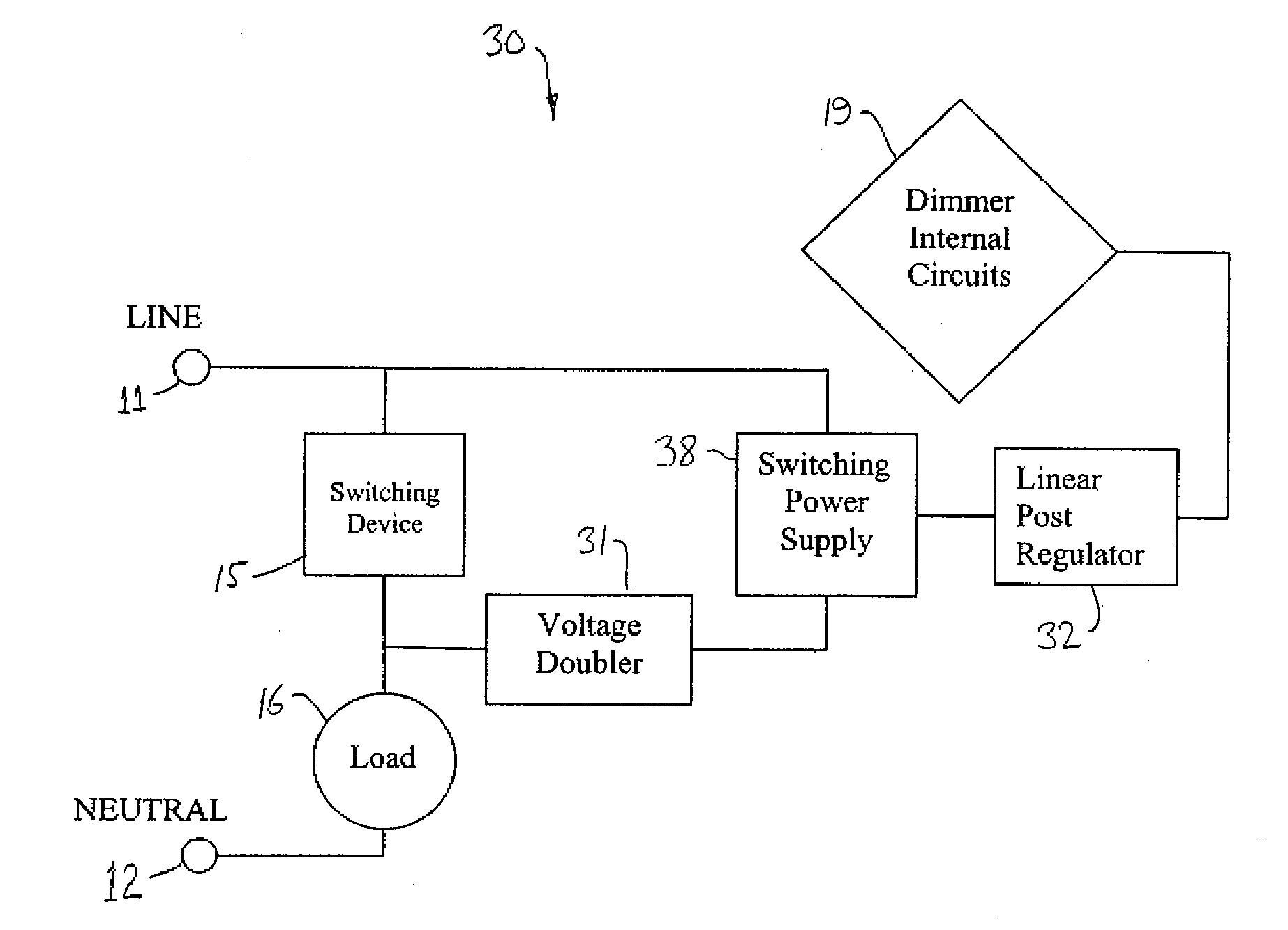 Power supply for 2-line dimmer