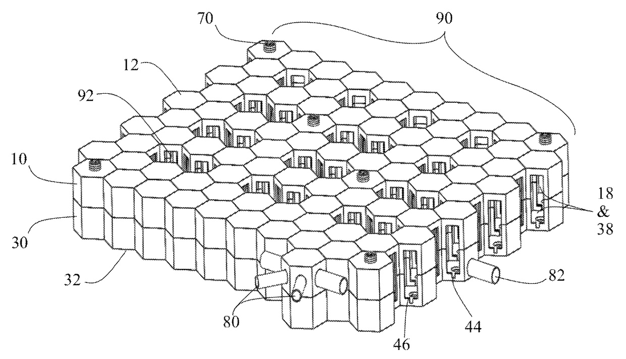 Hexagonal module and assembly for storage of water underground