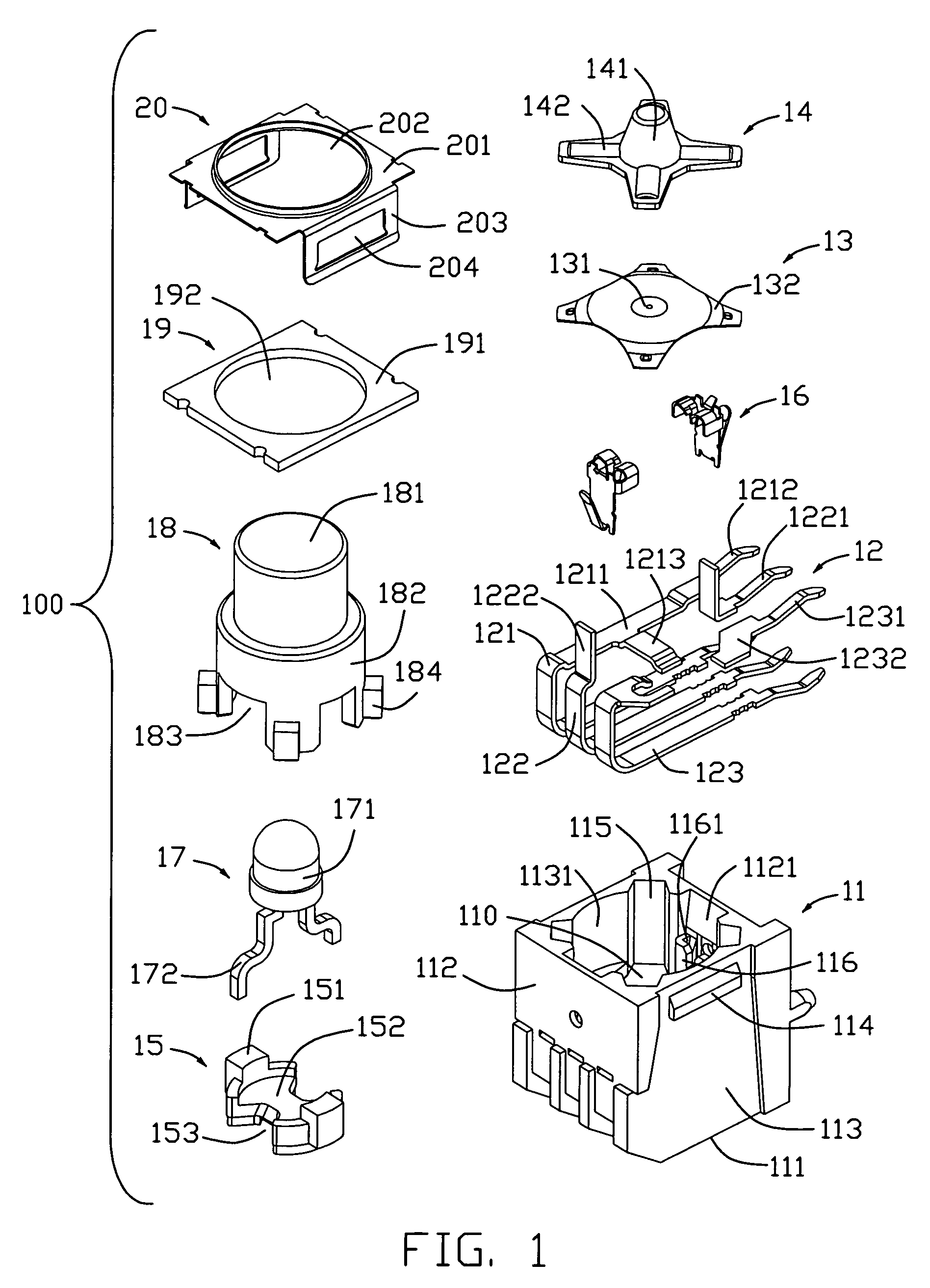 Switch with electrical member supported in elastic folded contact