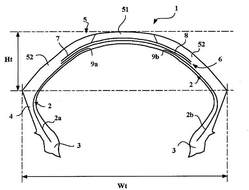 Vehicle tyre comprising an interrupted carcass reinforcement and a tread consisting of a plurality of compunds