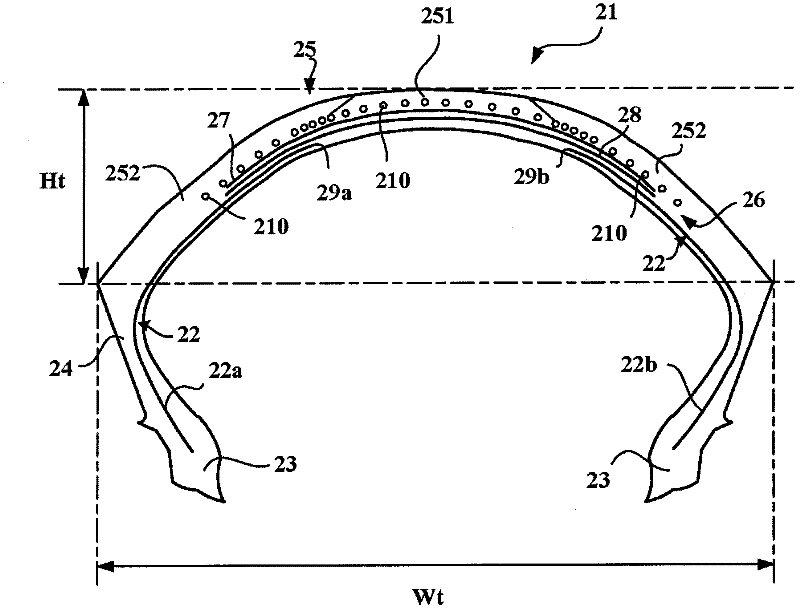 Vehicle tyre comprising an interrupted carcass reinforcement and a tread consisting of a plurality of compunds