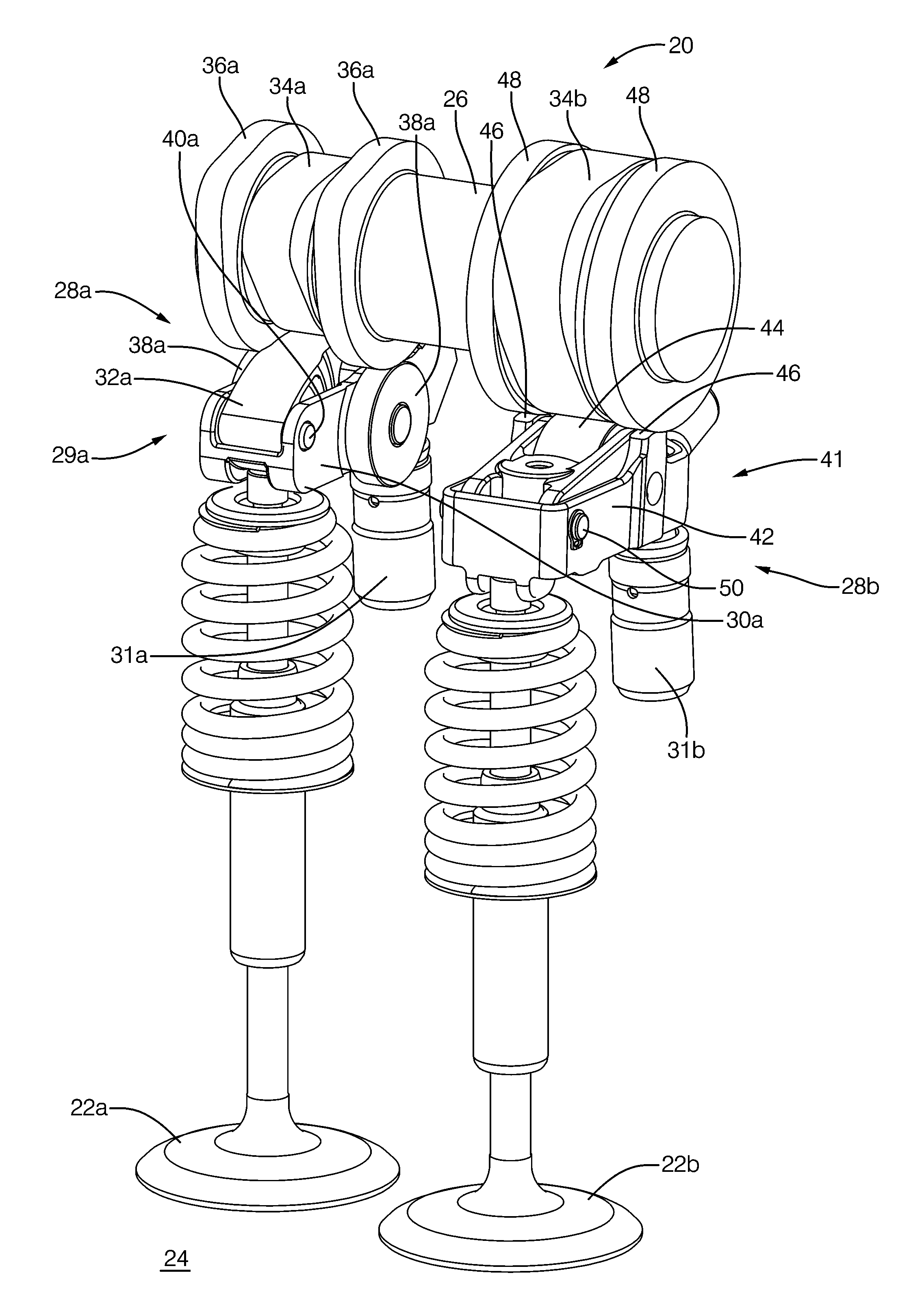 Dual intake valve system with one deactivation valve and one multi-lift valve for swirl enhancement