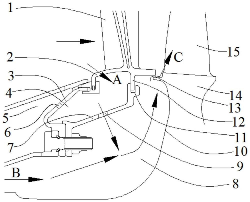 Aircraft engine turbine disc cavity gas collecting and flow guiding structure