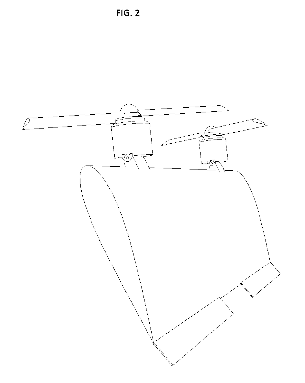 VTOL airplane or drone utilizing at least two tilting propellers located in front of wings center of gravity.