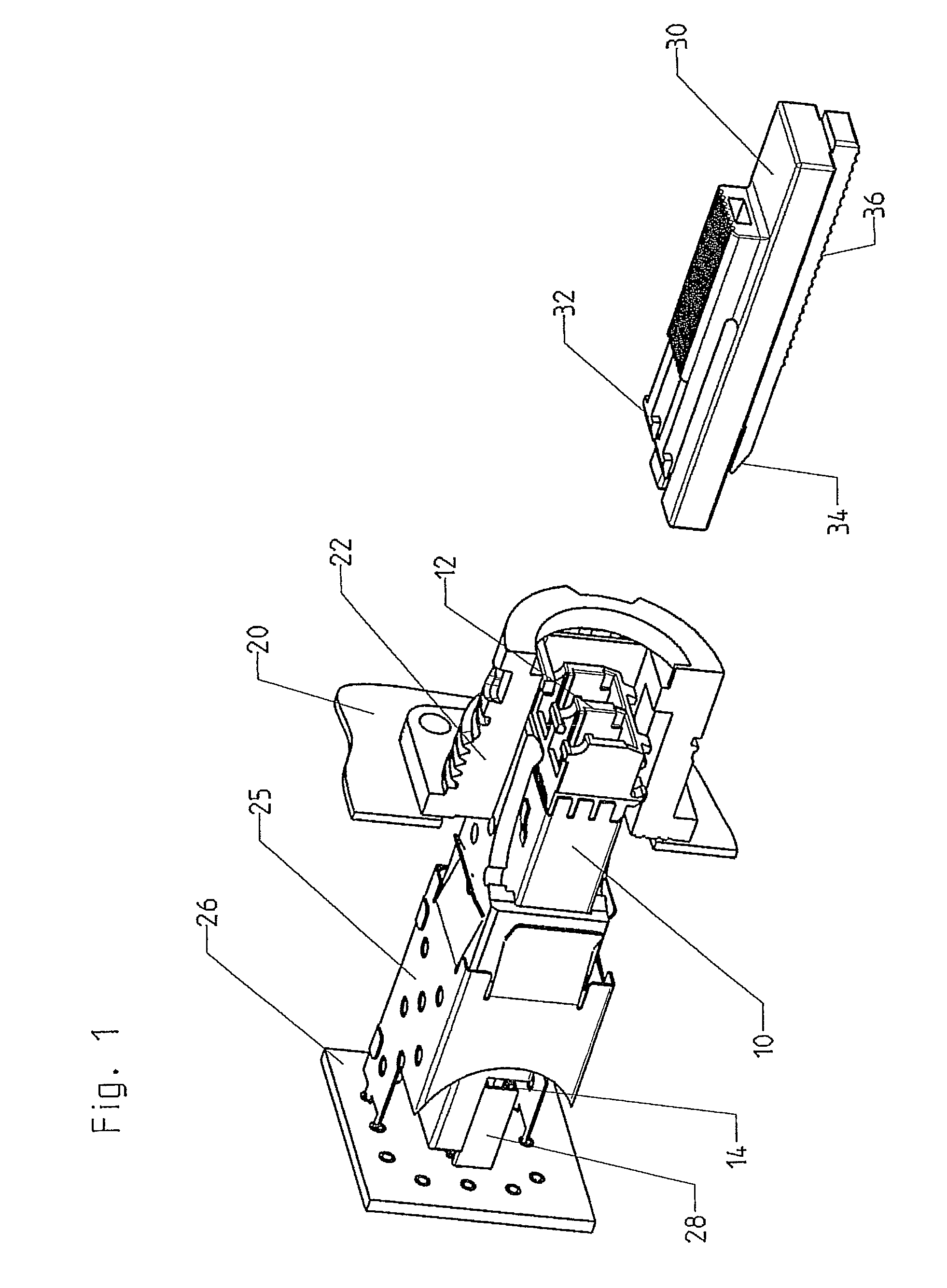 Device for releasing a transceiver fixed in a housing via a connection from the housing