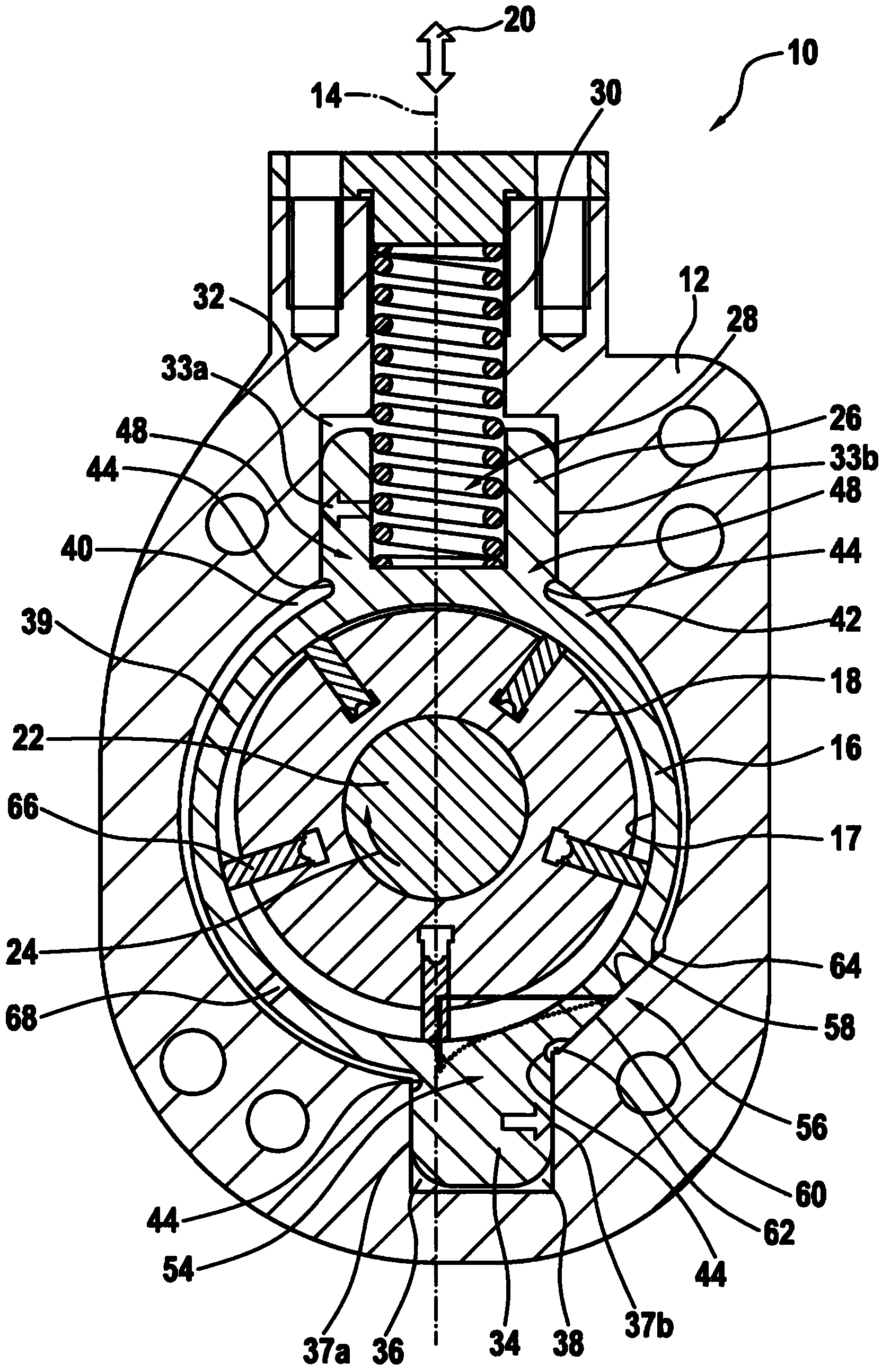 Vane-type pump having a housing, having a displaceable stator, and having a rotor that is rotatable within the stator