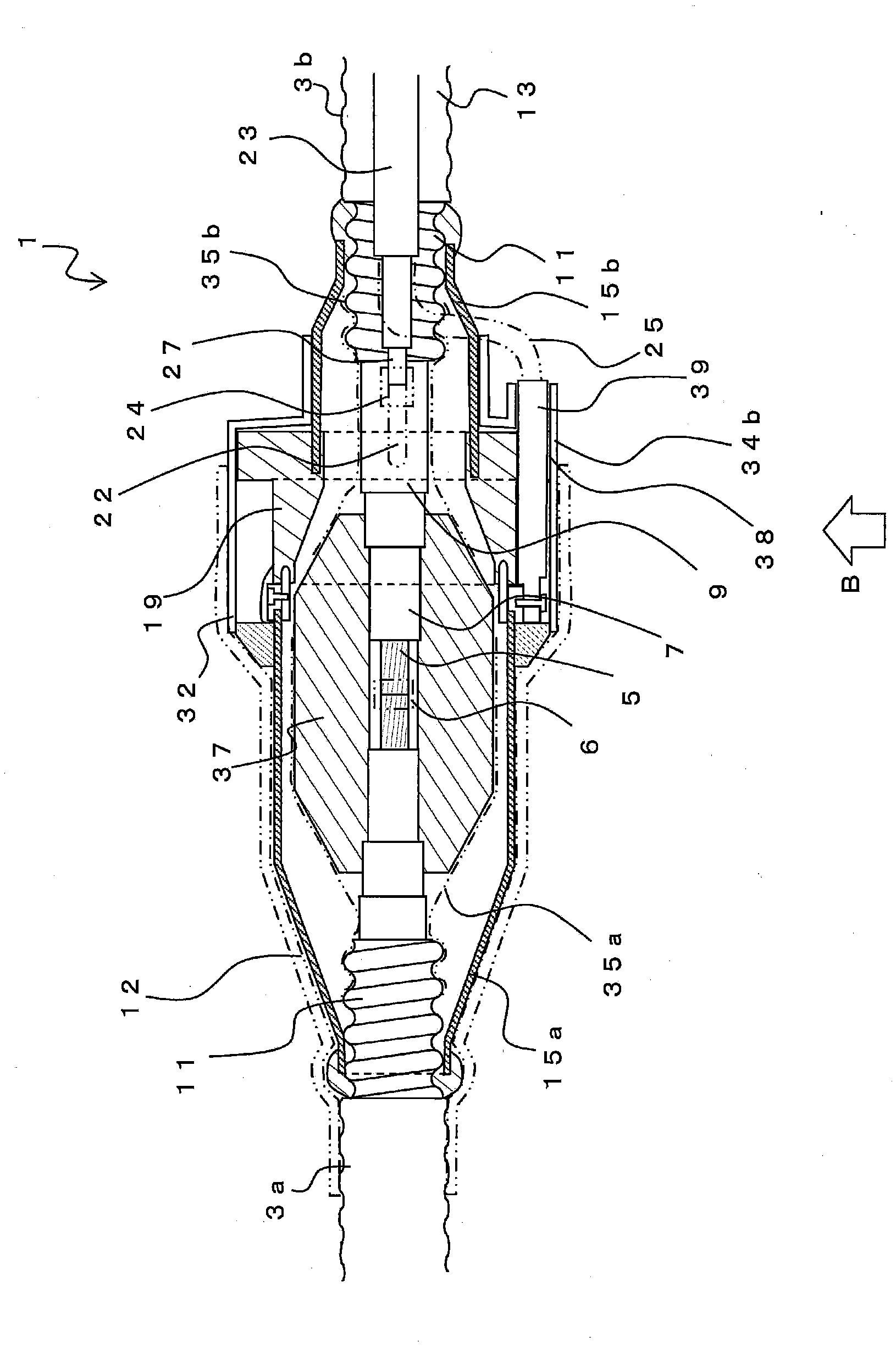 Electric power cable connecting structure and insulating part