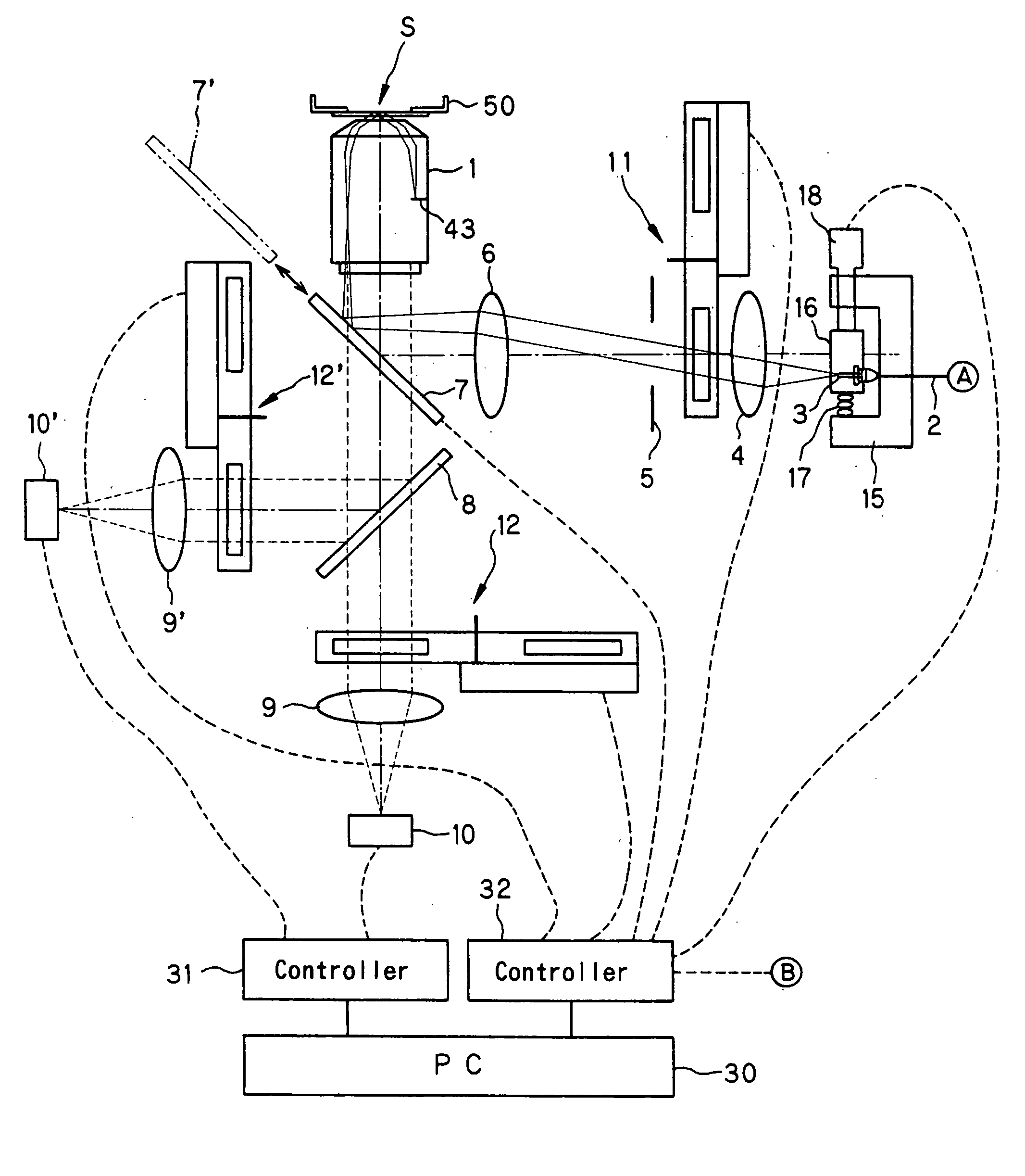 Microscope switchable between observation modes