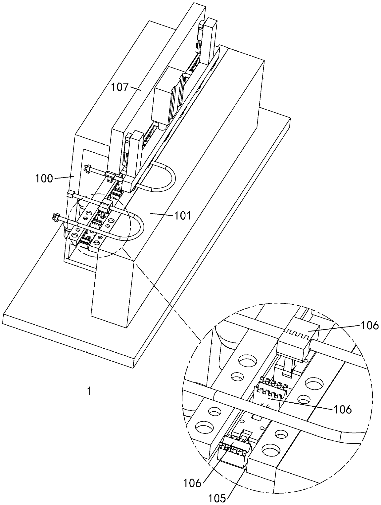 Correction-and-shaping-combined automatic pre-injection-molding integration device for power source lines