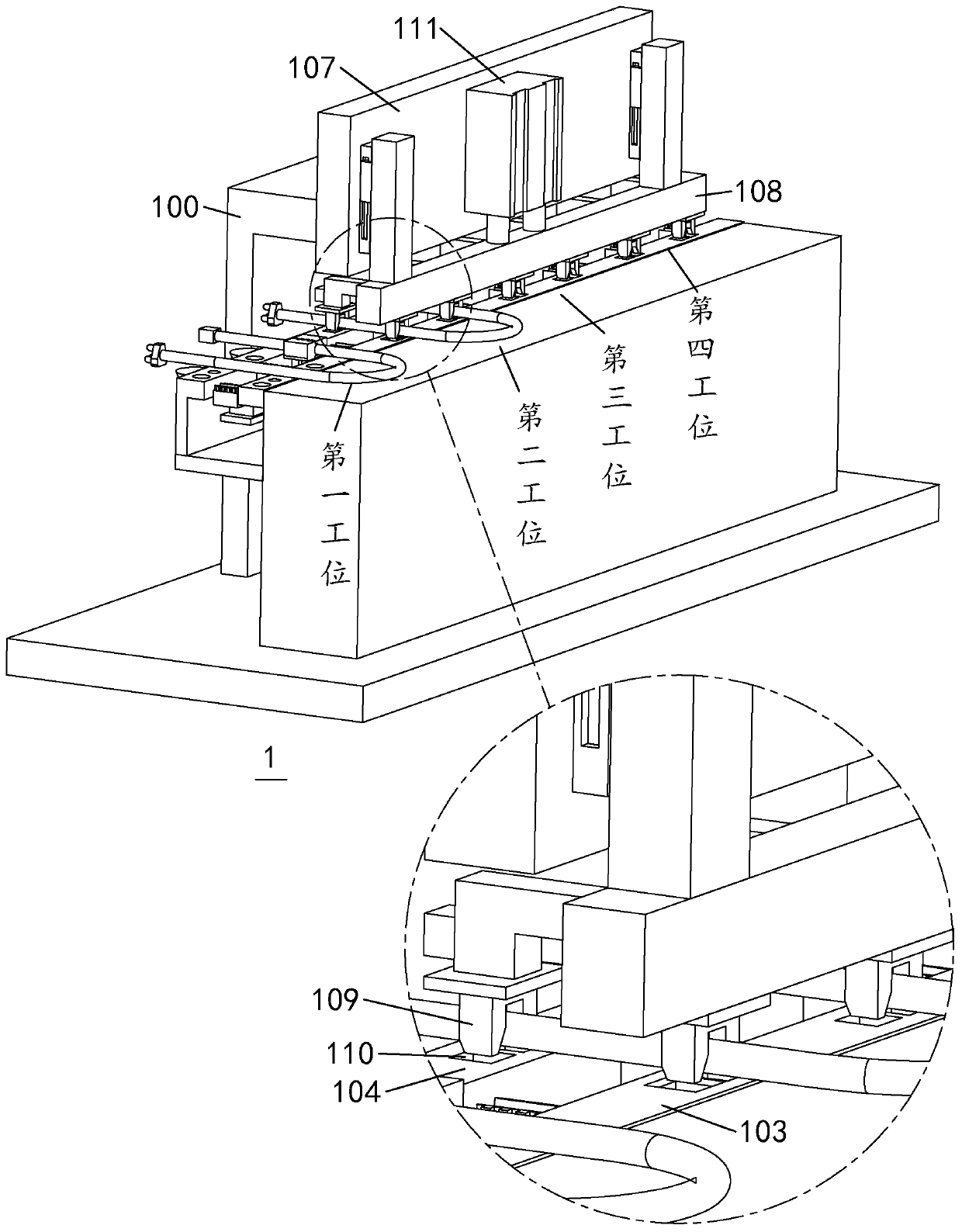 Correction-and-shaping-combined automatic pre-injection-molding integration device for power source lines