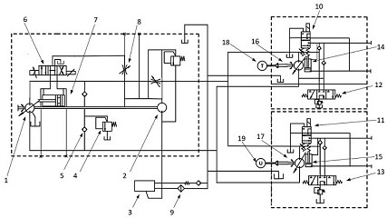 Hydraulic pump control double-motor transmission system