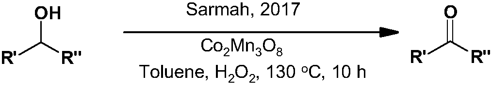 Synthesizing method for oxidizing cobalt and manganese-based composite oxide catalyzed alcohol into aldehyde or ketone