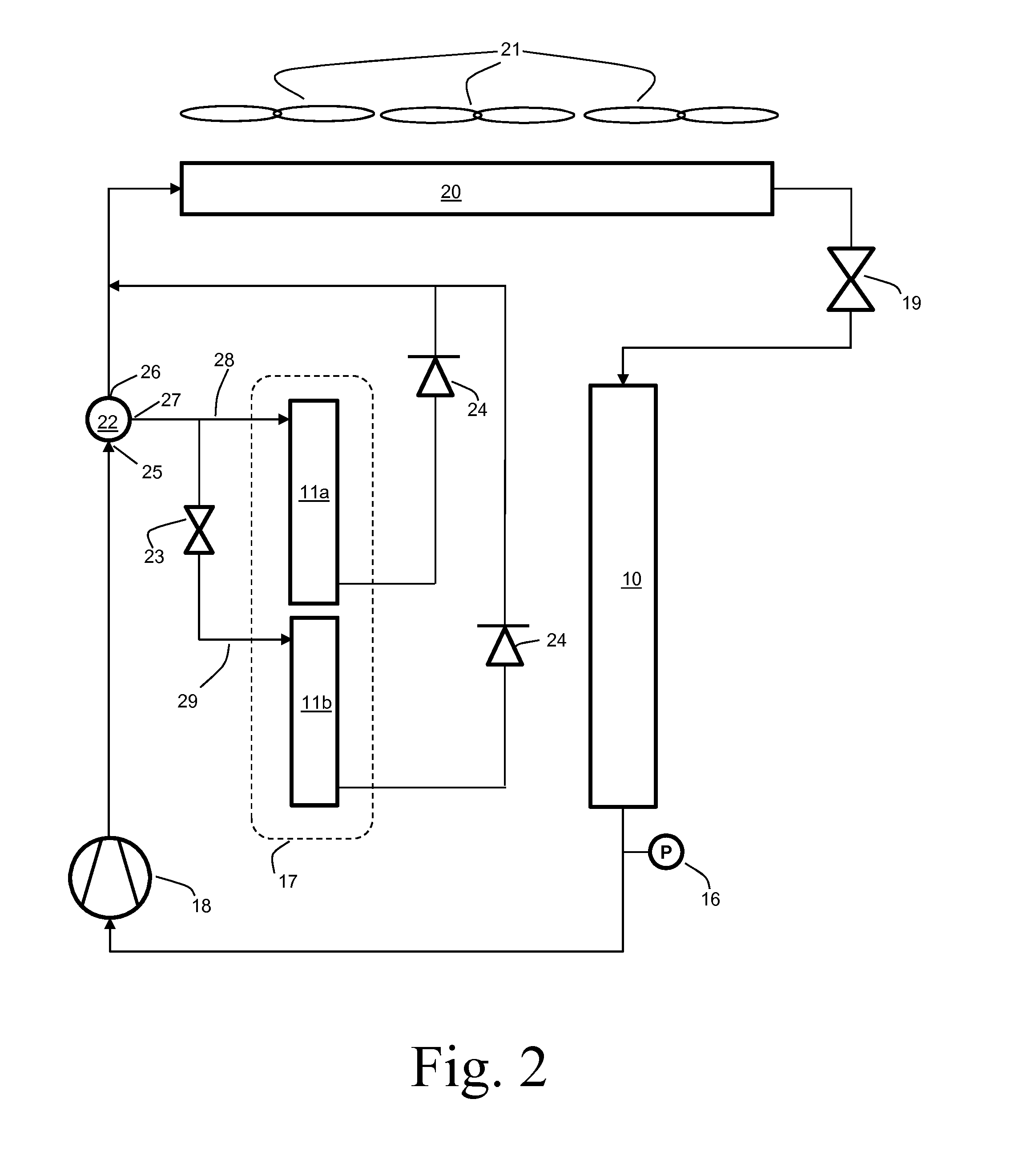 Space conditioning system with hot gas reheat, and method of operating the same