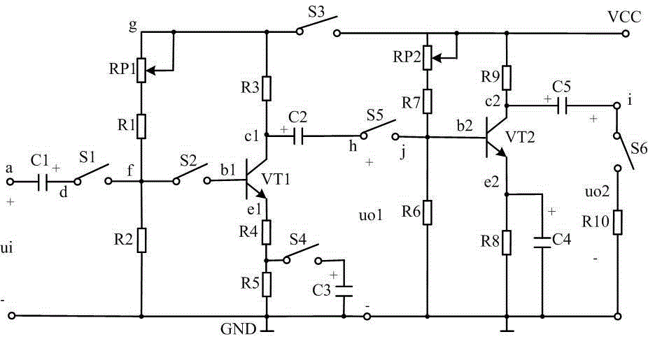 Training-used resistance-capacitance coupled amplifier circuit