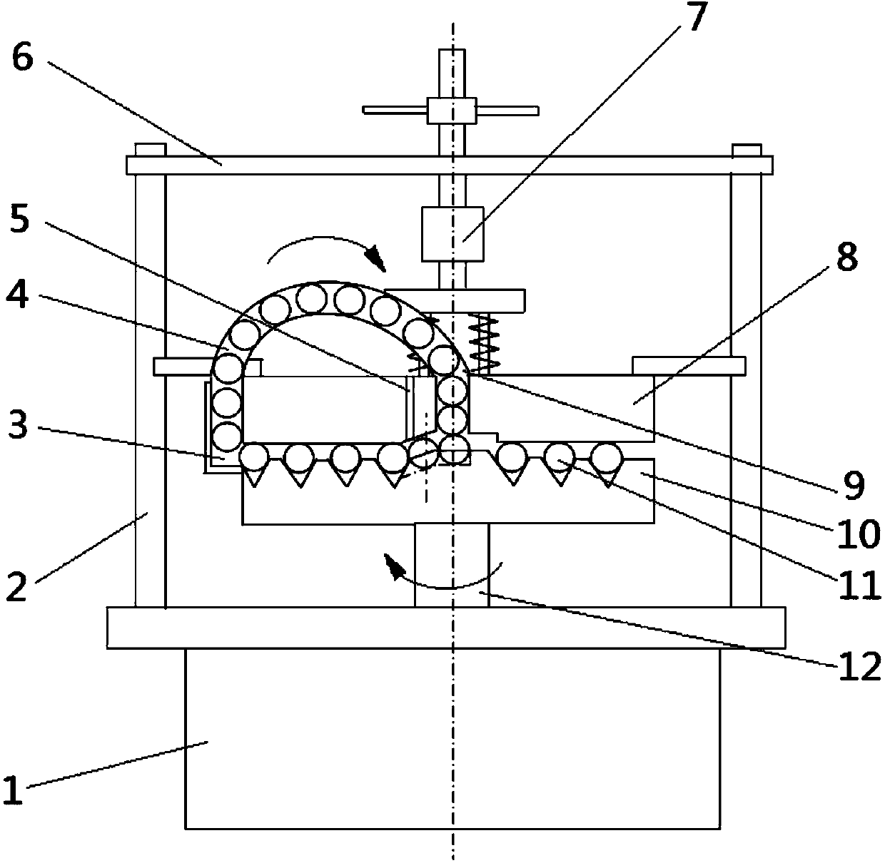 High-accuracy sphere machining device based on eccentric variable-curvature V-shaped grooved disc