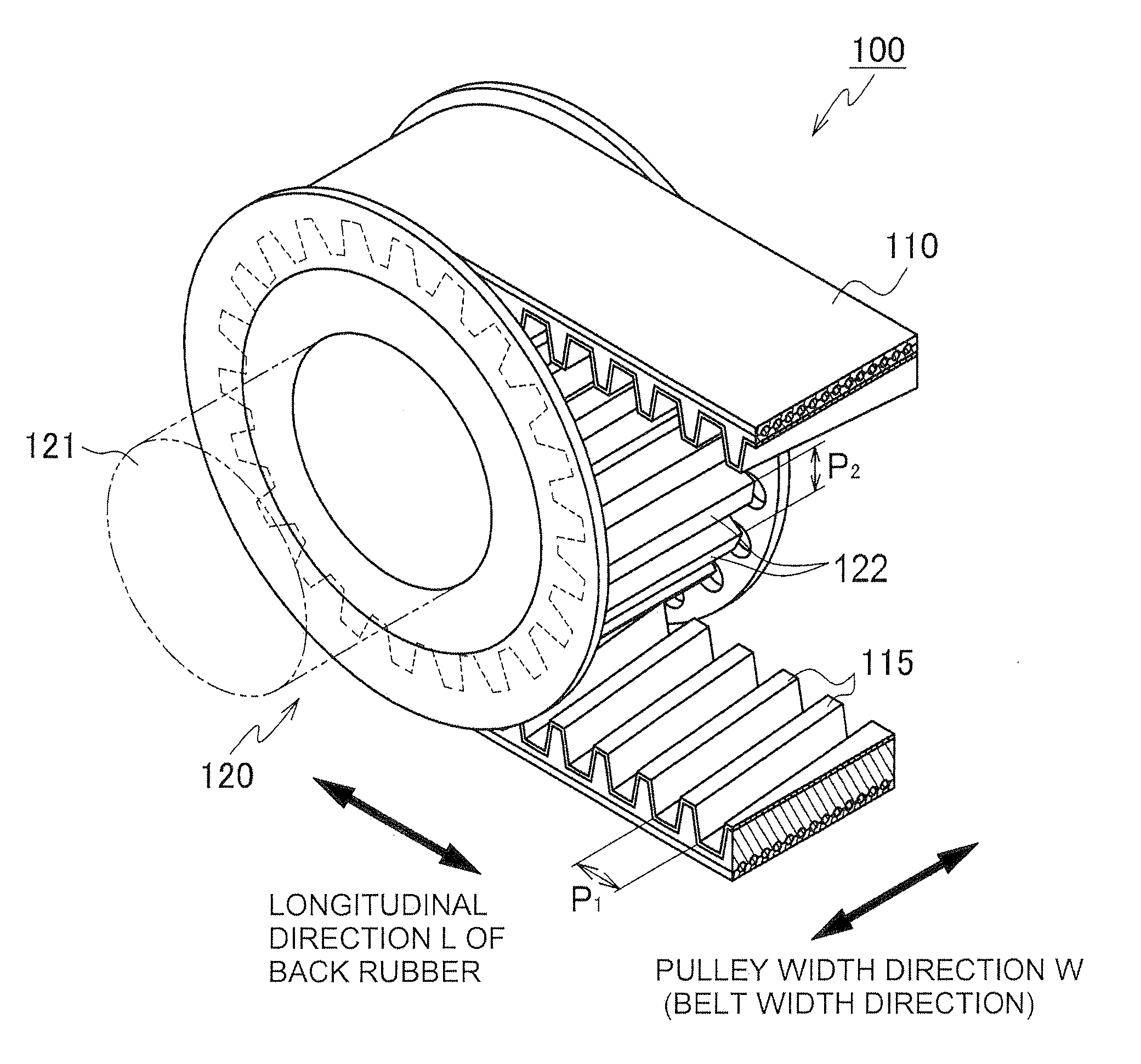 Power transmitting toothed belt and power transmitting device