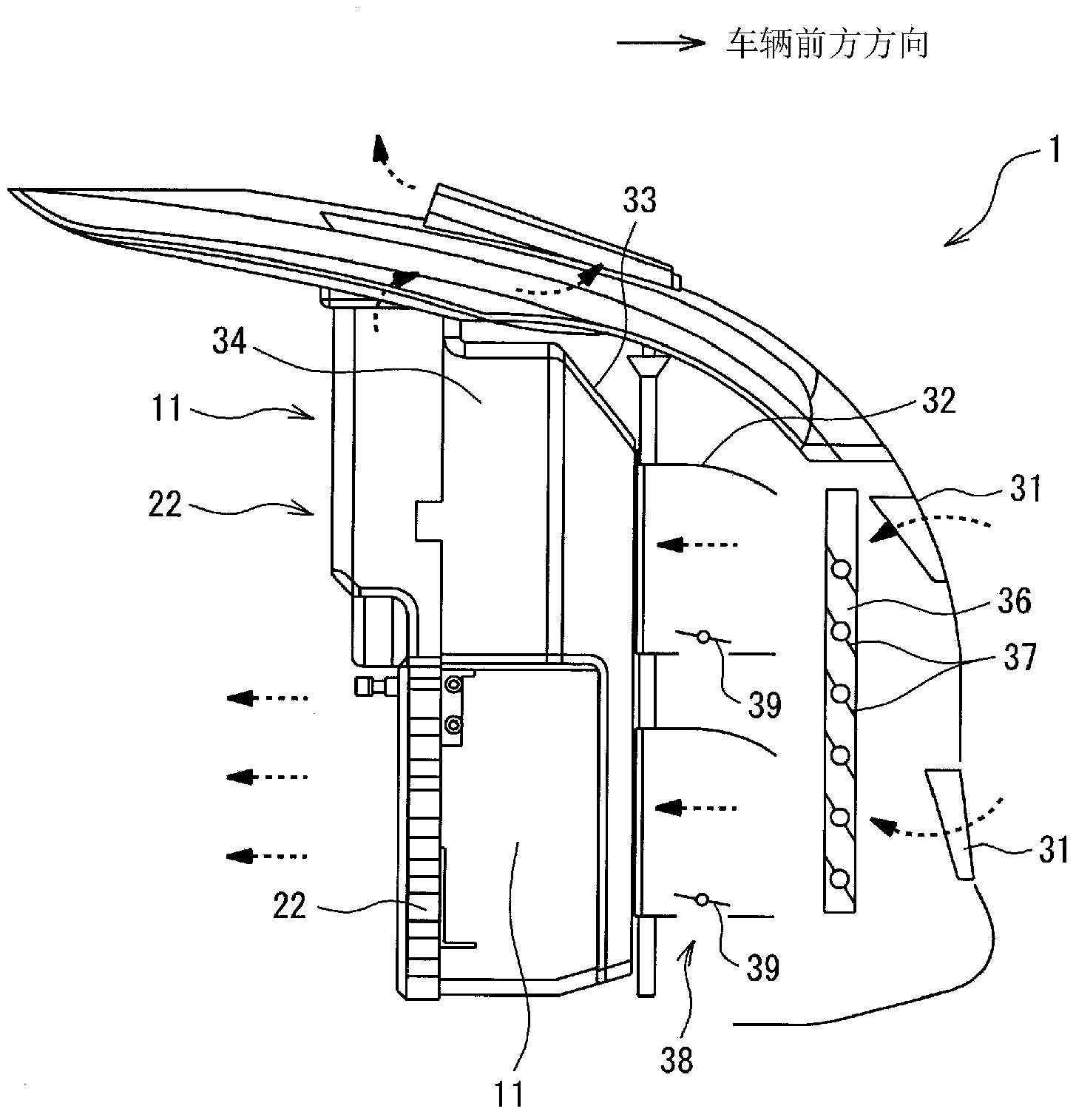 Vehicle fuel cell cooling device and fuel cell vehicle