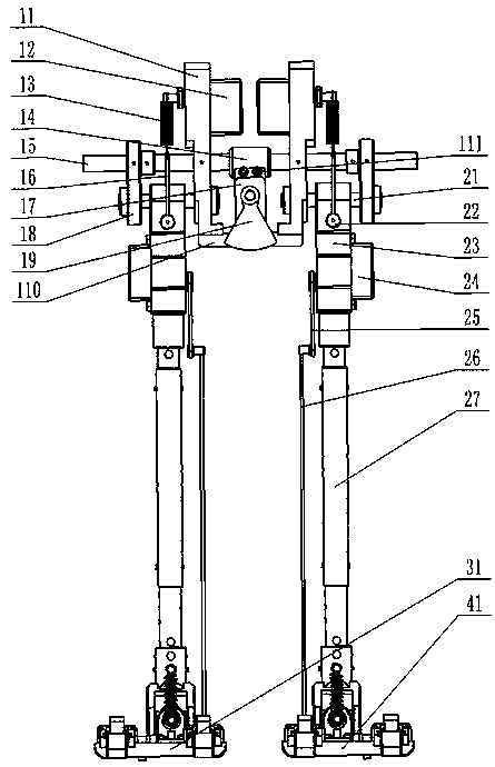 Kneeless underactuated bionic biped walking machine with auxiliary side swing mechanism